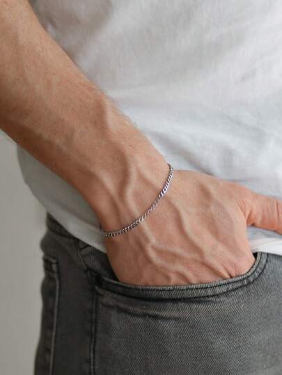 Men's Simple Adjustable Silver Stainless Steel Bracelet