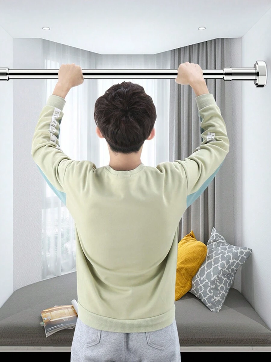 1只免打孔伸縮窗簾桿,多功能淋浴窗簾桿,浴室窗簾桿,浴室配件,室內外窗簾桿 - 銀色 - 查看 1