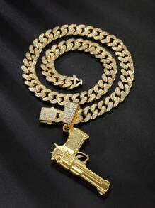 1 Pieza Colgante De Carta De Pistola Dorada 3d Para Hombres Y Mujeres En Cadena De 13 Mm, Joyería De Estilo Hip Hop Europeo Y Americano Para Hombres Y Mujeres Con Decoración De Diamantes. Adecuado Como Regalo Para Parejas Para Ocasiones Diarias, Festivales Y Amigos. - Amarillo Oro - Ver 3