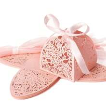 25入組玫瑰花形糖果盒,雷射切割珍珠紙禮品包裝盒,適用於婚禮,生日,洗禮派對裝飾禮品 - 金色 - 查看 4