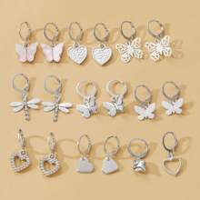 36 件套/18 件套耳环套装时尚锌合金蝴蝶和心形情人节、妈妈、母亲、母亲节、礼物 - 風格1 - 查看 3