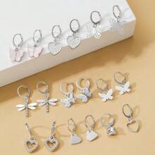 36 件套/18 件套耳环套装时尚锌合金蝴蝶和心形情人节、妈妈、母亲、母亲节、礼物 - 風格1 - 查看 5