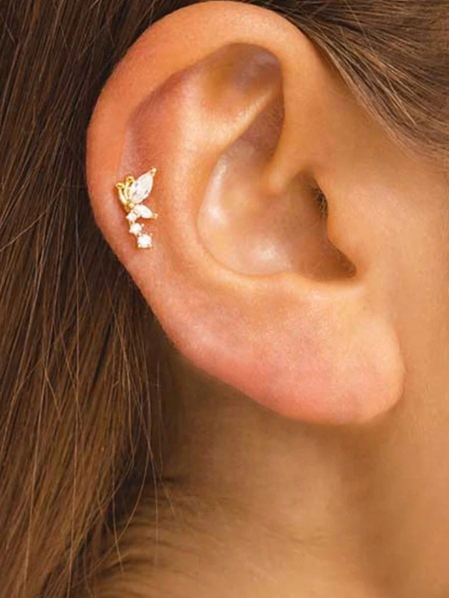 SereneSpark 1 件星形花朵 925 纯银耳钉平背穿孔女士软骨精美珠宝婚礼派对周年纪念