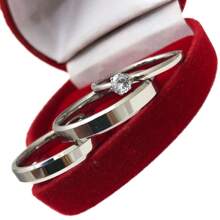 Aliança De Namoro Prata 4mm Lisa Polida + Solitário 925 Zircônia Par de Alianças Noivado Aço Inoxidável Fininha Aço Inoxidável 950 - Prata - Visão 2