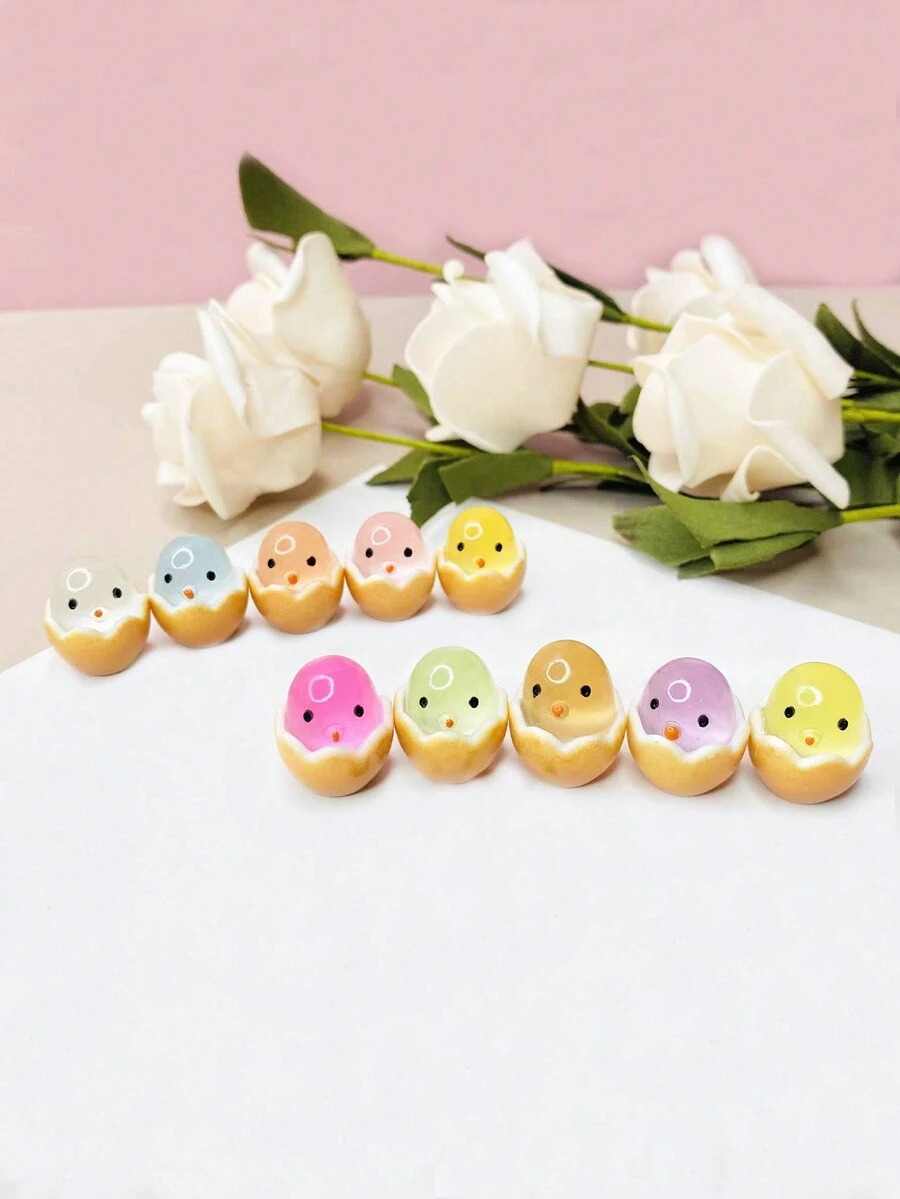 1組/10入組可愛的發光卵形和孵化小雛鳥設計樹脂diy珠寶配件 - 彩色 - 查看 1