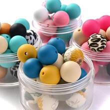 50顆15mm牛奶花印花矽膠珠,圓形散珠,適用於珠寶製作、diy項鍊手鍊鑰匙掛手機鍊、手工藝品供應材料 - 彩色 - 查看 8