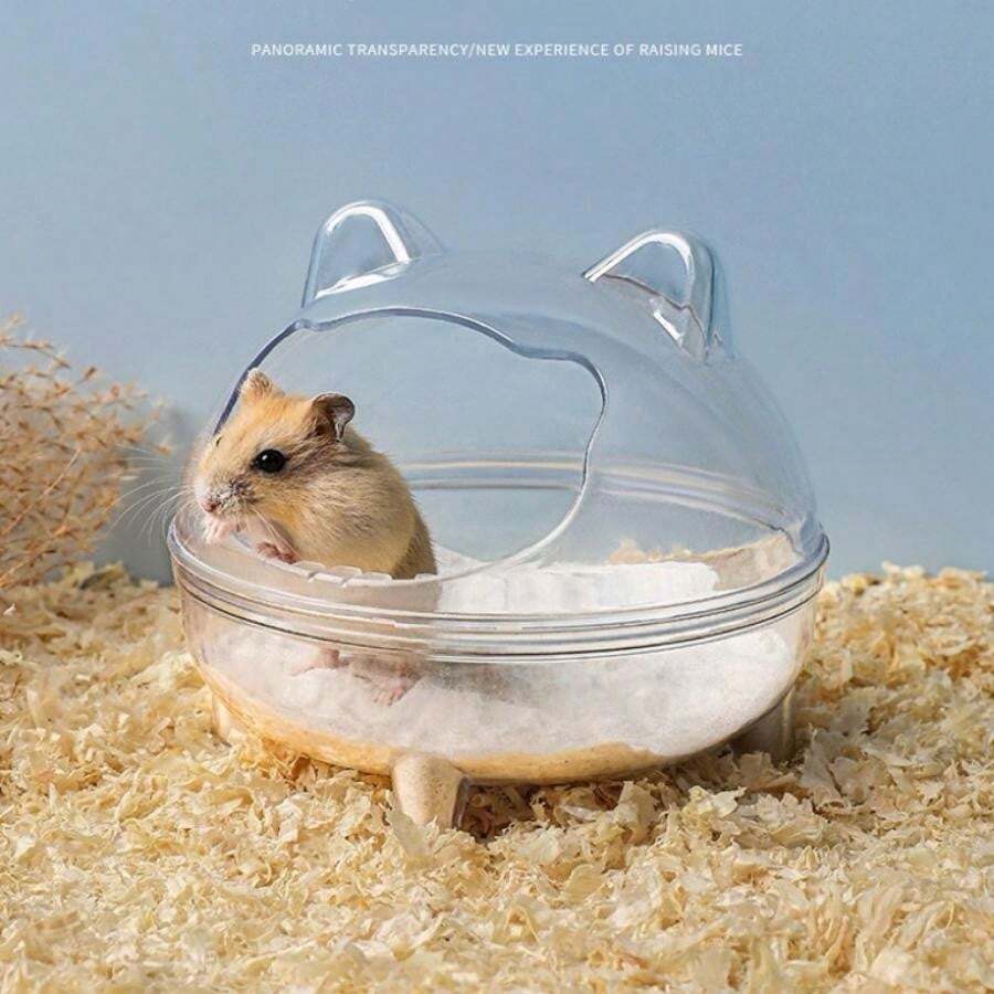 1pc Bear Shaped Splash Proof Bathing Box For Hamsters - Clear - View 1