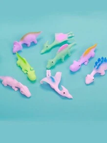 4 件裝隨機彈射恐龍趣味玩具手指飛鏢發射小恐龍減壓軟橡膠玩具 - 彩色 - 查看 2