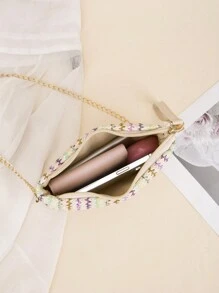 Colorful Woven Shoulder Bag/Clutch/Purse With Chain Strap For Daily Use, Beach, Fashion Accessory, And Cute Small Handbag - Multicolor - View 4