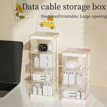 Desktop Organizer 360 Rotation Cable Management And Storage Box, Cosmetic Box For Makeup, Makeup Sponge And Other Small Items, Adjustable Multi-Functional Storage Case, Large Capacity Jewelry And Perfume Display Box(Cream White, Sakura Pink) - Sakura Powder - View 4