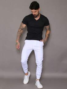 Men Pants - 黑與白 - 查看 3