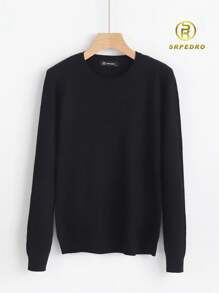 SUÉTER DE DAMA NEGRO TEJIDO DE PUNTO DE MANGA LARGA ALGODÓN SUAVE - SUÉTER CÁLIDO CON ESTILO CLÁSICO - ROPA DE OTOÑO INVIERNO - Negro - Ver 1