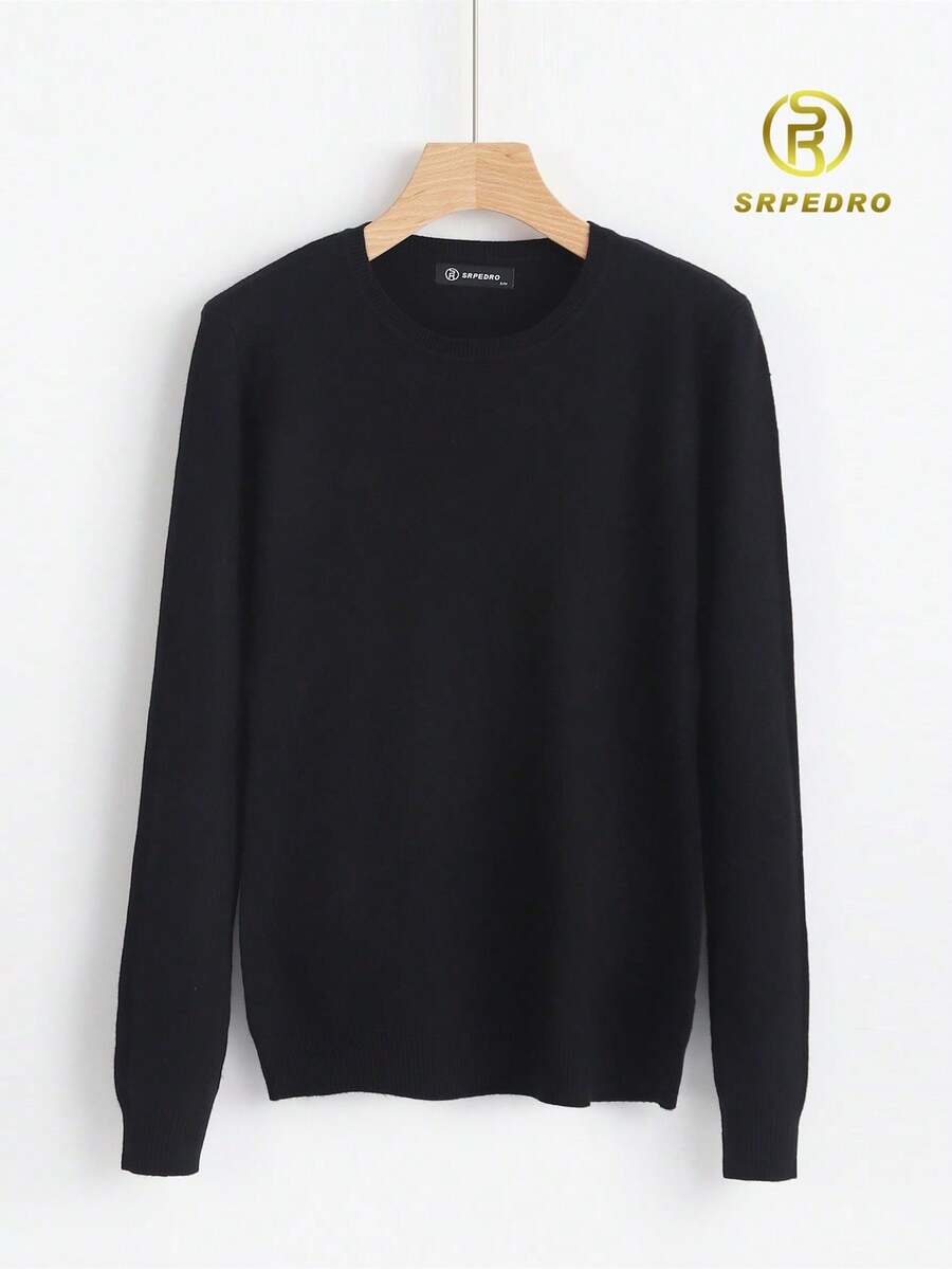 SUÉTER DE DAMA NEGRO TEJIDO DE PUNTO DE MANGA LARGA ALGODÓN SUAVE - SUÉTER CÁLIDO CON ESTILO CLÁSICO - ROPA DE OTOÑO INVIERNO - Negro - Ver 1