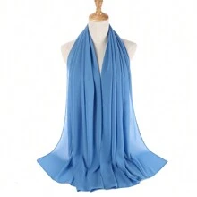 1條女士實色雪紡長型圍巾,日常裹頭巾,禮品包裝頭巾