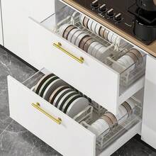 1/2/3入組碗盤水果盤瀝水架,廚房櫃枱收納架,附可拆式餐具置物盒碗碟瀝水架,帶瀝水板和旋轉噴頭碗碟晾乾器 - 乳黃色 - 查看 6