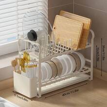 1/2/3入組碗盤水果盤瀝水架,廚房櫃枱收納架,附可拆式餐具置物盒碗碟瀝水架,帶瀝水板和旋轉噴頭碗碟晾乾器 - 乳黃色 - 查看 2