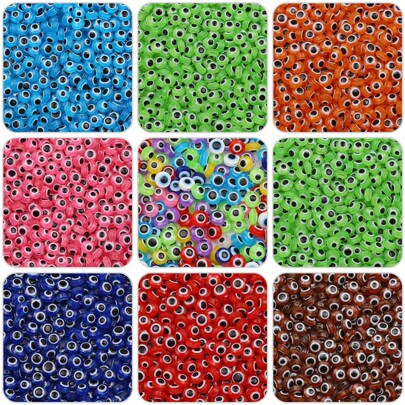 50pcs 6/8mm Flat Round Resin Beads With Colorful Evil Eye Design For Diy Jewelry Making