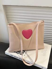 Cute Heart Shaped Children's Shoulder Bag, Casual Solid Color Pu Tote Bag For Girls To Go Out For Shopping, Fresh Style - Pink - View 1