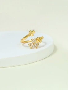 1 件精緻幾何形狀氧化鋯鑲嵌開口可調式戒指,優雅手指首飾,適合女士/女孩 - 金色 - 查看 2