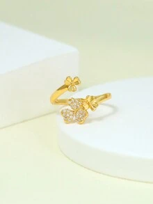 1 件精緻幾何形狀氧化鋯鑲嵌開口可調式戒指,優雅手指首飾,適合女士/女孩 - 金色 - 查看 1