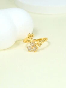 1 件精緻幾何形狀氧化鋯鑲嵌開口可調式戒指,優雅手指首飾,適合女士/女孩 - 金色 - 查看 3