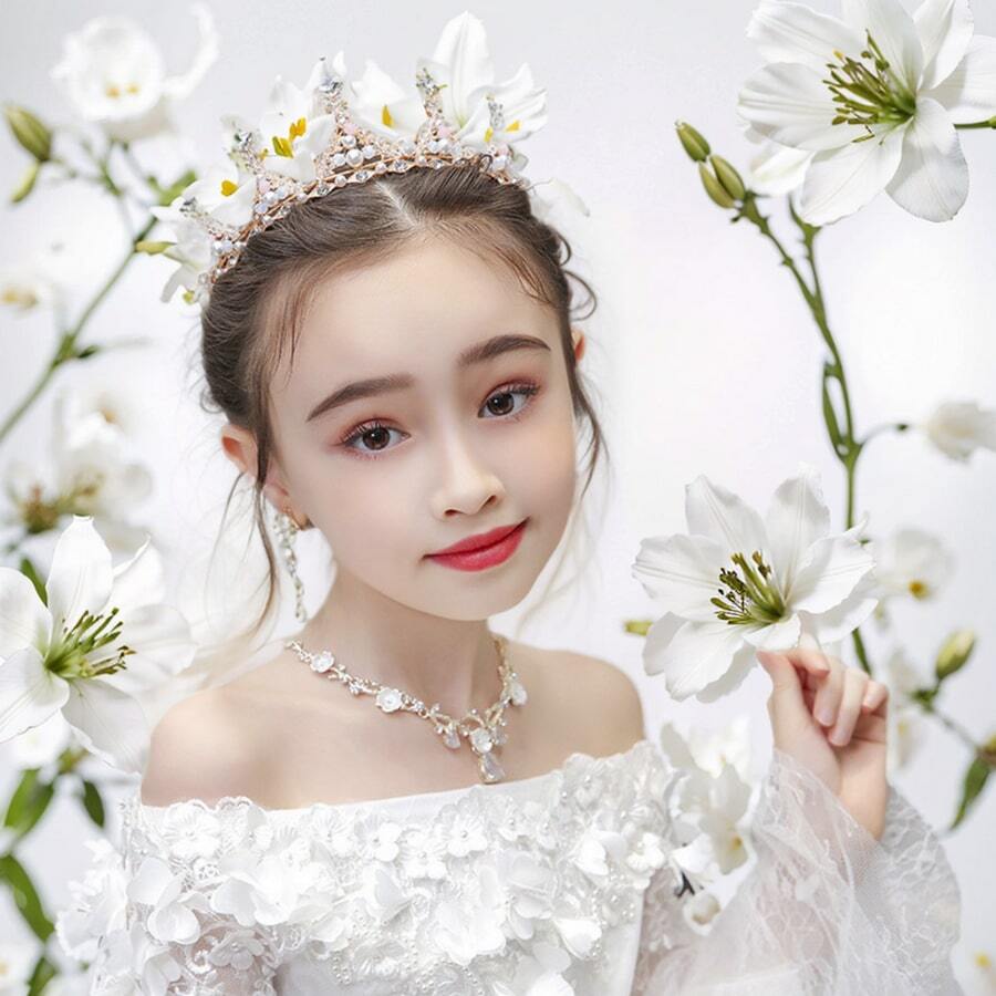 1只兒童巴洛克復古風珍珠鑽石公主皇冠頭帶,韓式公主可愛小女孩生日皇冠女孩頭飾舞台秀配件(金色),適用於女孩禮物 - 金色 - 查看 1