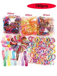 780入組彩色花卉設計髮圈套裝,女士頭帶配件 - 彩色 - 查看 11