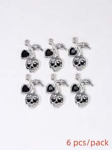 6入組哥特風格合金吊墜,鑲有水晶、蝴蝶結、心形和櫻桃圖案,適用於diy耳環,項鍊和吊墜配件 - 黑色 - 查看 12