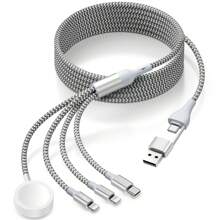 Cable de carga USB Tipo C compatible con Apple Watch S1-S10 6 en 1, cable de carga Tipo C a Lightning compatible con iPhone, Android, cámara, MP3, adaptador universal