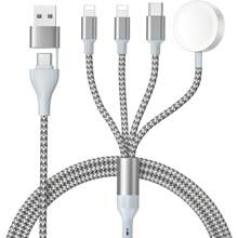 Cable de carga USB Tipo C compatible con Apple Watch S1-S10 6 en 1, cable de carga Tipo C a Lightning compatible con iPhone, Android, cámara, MP3, adaptador universal