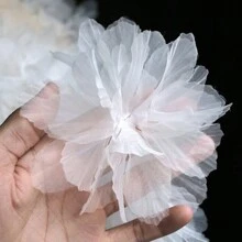 5 cái/bộ 3D Biến đổi dần Thủ công Đàn organza Hoa Với Ren Phụ Kiện Quần Áo DIY Trang trí Hoa Chất vải Hình dán Patch - trắng - Xem 3