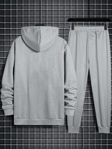 Nam Lá thư In áo có mũ Dây rút Áo nỉ Và Quần thể thao Bộ Đối với Giải trí Thể thao - Xám - Xem 2