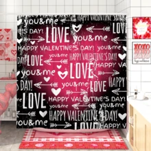 1入組『情人節快樂』文字愛情黑粉色淋浴簾,情人節涼爽女孩風格聚酯纖維182x182cm/72寸x72寸防水淋浴簾,配有12個掛鉤,適用於情人節浴缸裝飾 - 黑粉 - 查看 6