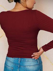 Blusa ajustada Top escote - Rojo - Ver 3