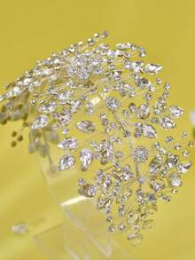 美麗的新娘頭帶銀色水晶婚禮髮夾手工鑲嵌水晶女士頭飾派對髮飾 - 銀色 - 查看 2