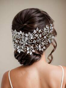 美麗的新娘頭帶銀色水晶婚禮髮夾手工鑲嵌水晶女士頭飾派對髮飾 - 銀色 - 查看 4