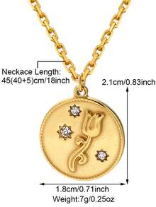 1pc Maillard Style Stainless Steel Tiger's Eye, Shell, Rose, Star Inlaid Pendant Clavicle Chain, Sweater Chain, Necklace For Women's Daily Wear - Gold - View 14