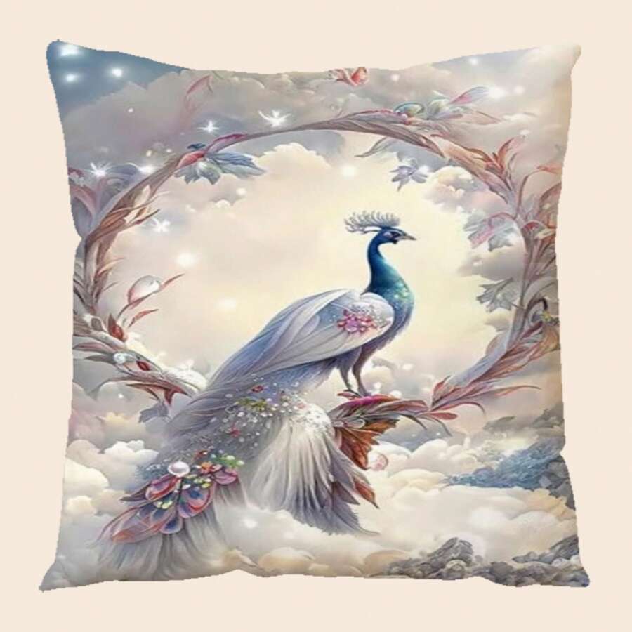 1pc Romantic Valentine'S Day Theme Polyester Single Side Digital Printed Pillowcase With Alphabet And Peacock Pattern - Multicolor - View 1