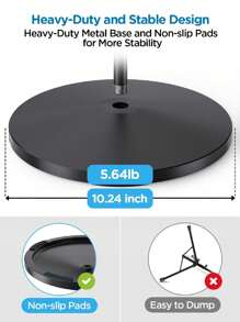 Round Base Microphone Stand, Bietrun Heavy Duty Adjustable Metal Mic Floor Stand For Singing/Stage With 2 Universal Mic Clip, 3/8'' To 5/8''Adapter, For Shu Re SM7B/SM58/Sam Son Q2U/Podmic&More - Black - View 5