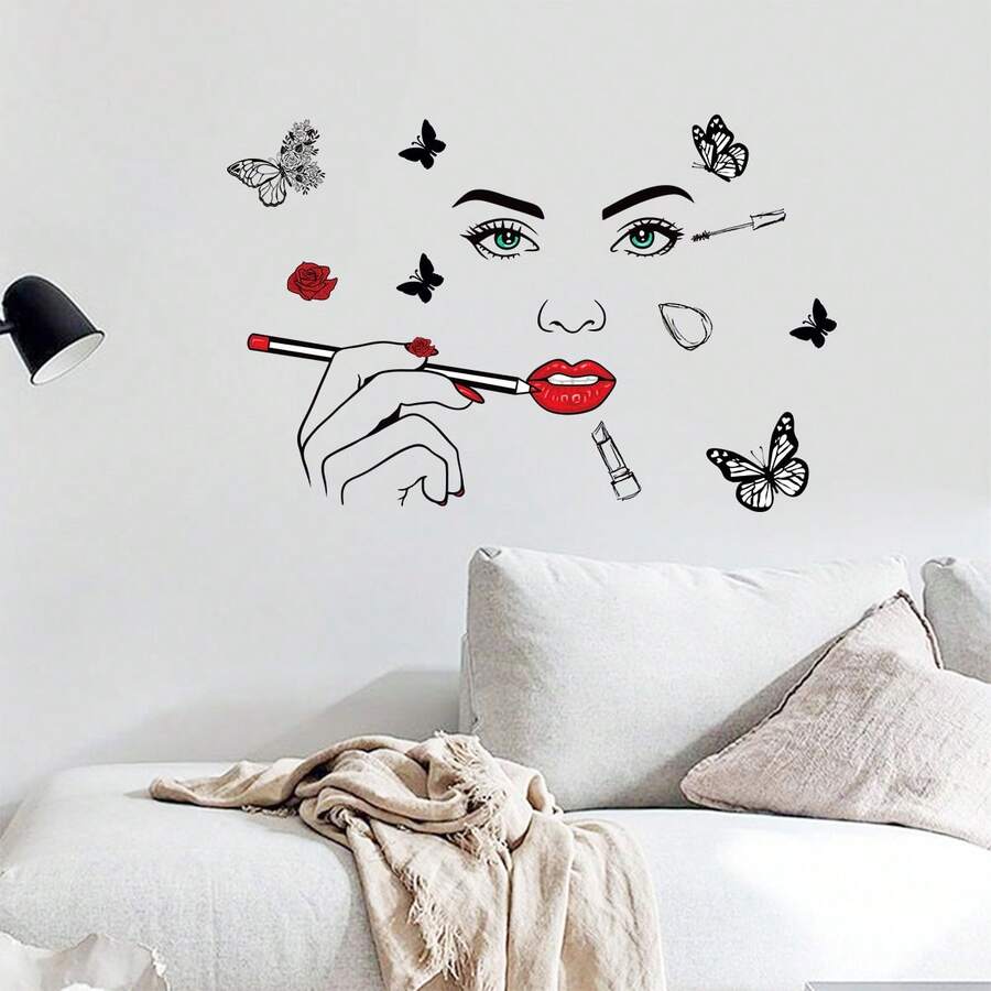 1pc Creative Makeup Beauty & Butterfly Wall Sticker - Multicolor - View 1