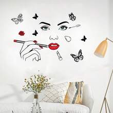 1pc Creative Makeup Beauty & Butterfly Wall Sticker - Multicolor - View 5