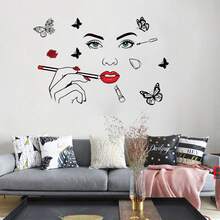 1pc Creative Makeup Beauty & Butterfly Wall Sticker - Multicolor - View 6