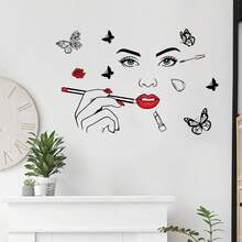 1pc Creative Makeup Beauty & Butterfly Wall Sticker - Multicolor - View 4