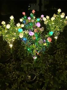 戶外太陽能燈,帶美麗花朵的太陽能花園燈,帶 Led 燈的人造花,不枯萎的花,防水 Led 花燈-更大的太陽能板,用於戶外庭院花園裝飾、春季新年裝飾、情人節周年紀念婚禮裝飾 - 綠色 - 查看 1