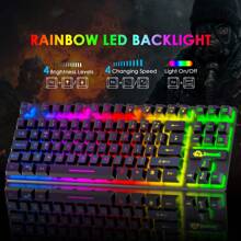 ATTACK SHARK * ZIYOULANG Gaming Keyboard And Mouse Combo,88 Keys Compact Rainbow Backlit Mechanical Feel Keyboard,RGB Backlit 6400 DPI Lightweight Gaming Mouse With Honeycomb Shell For Windows PC Gamers - Black - View 2