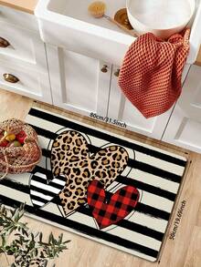 1入組廚房地墊 Love Car Elf Love條紋印花地毯,適用於廚房餐廳防滑和防污地墊,入門口拖鞋墊