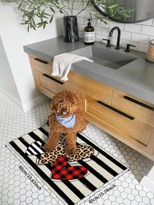 1入組廚房地墊 Love Car Elf Love條紋印花地毯,適用於廚房餐廳防滑和防污地墊,入門口拖鞋墊