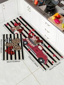 1入組廚房地墊 Love Car Elf Love條紋印花地毯,適用於廚房餐廳防滑和防污地墊,入門口拖鞋墊