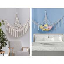 1 件波西米亞毛絨動物網或吊床,玩具吊床花邊動物儲物角掛網架,網狀吊床毛絨玩具收納盒,帶流蘇和掛鉤,適用於臥室客廳 - 白色 - 查看 6