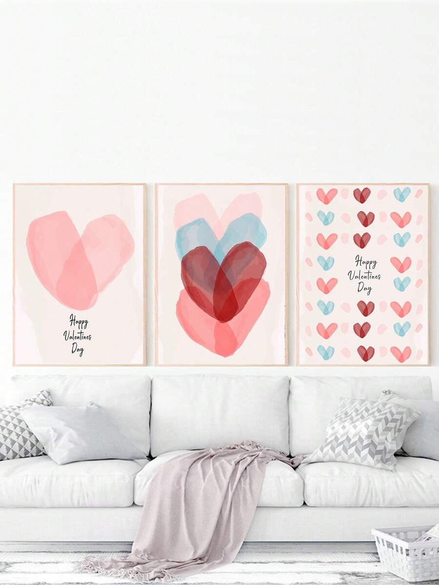 情人節彩色水彩愛心壁畫海報3件套 - 彩色 - 查看 1